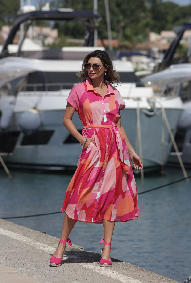 Abstract Midi Dress Pink*