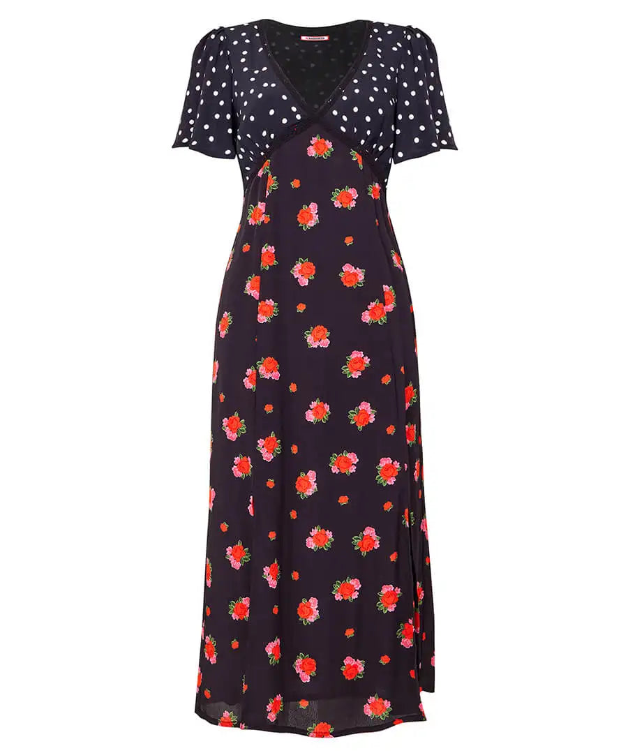 Louisa Spots and Floral Midi Dress