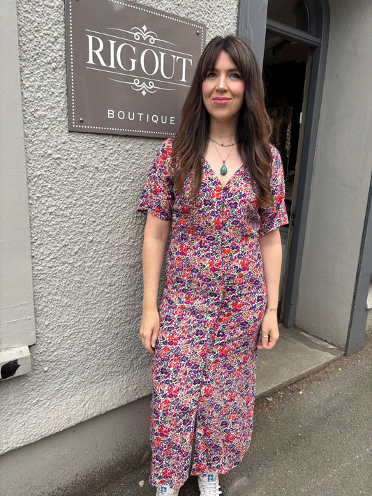 Viscose Crepe Sweetheart Neck Midi Dress