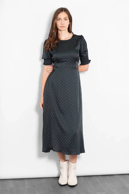 Hazel Tea Dress - black polka dot