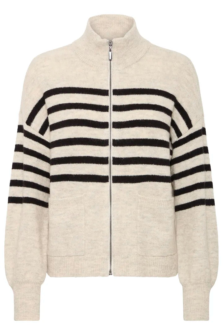 Frelvira Cardigan - Oatmeal / Black Stripe