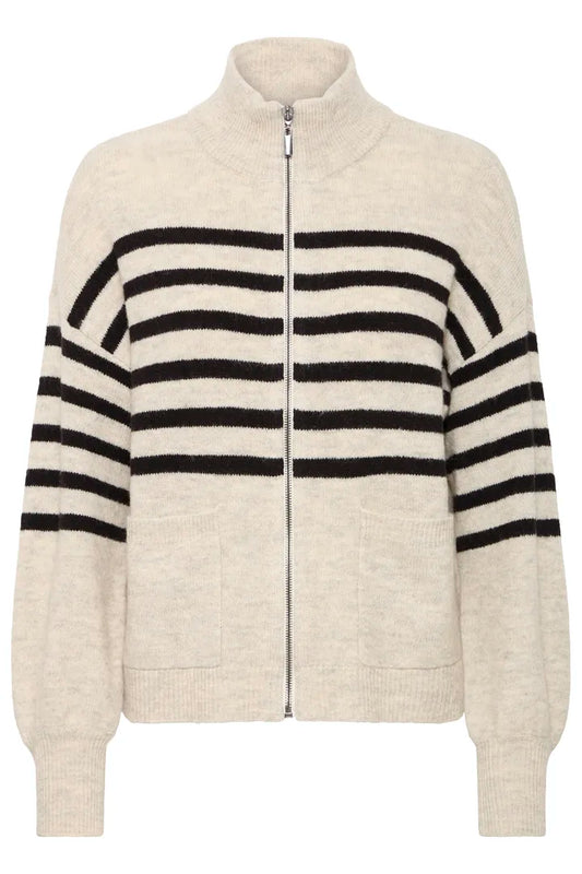 Frelvira Cardigan - Oatmeal / Black Stripe