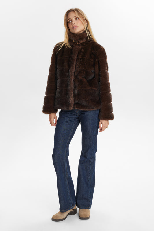 Nuwindall Jacket - Black Coffee Faux Fur Jacket